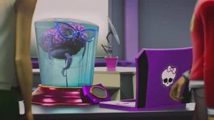 Dracula's secretary, a living brain in a glass container